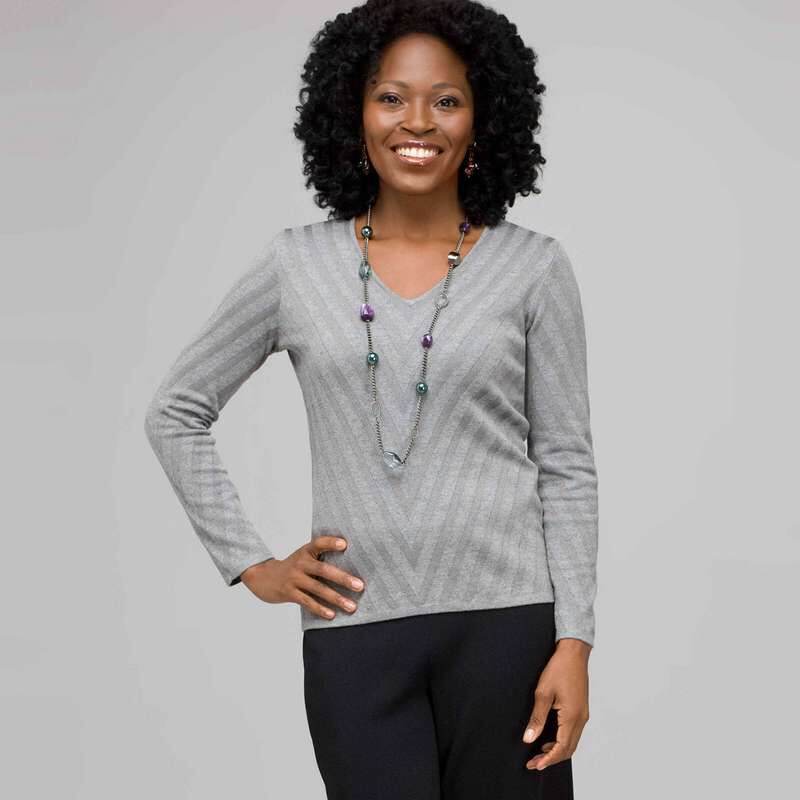 Long Sleeve V-Neck Sweater, , large
